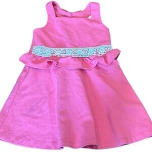 Janie & Jack Pink and White Crochet Trim Ponte Stretch Dress Size 2T VGUC